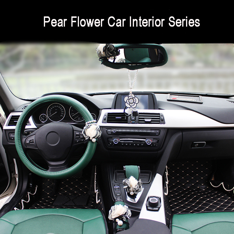 Floral 1pcs Pearl Car Gear Covers Leather Mesh Shift Cover Auto Interior Decro - Green