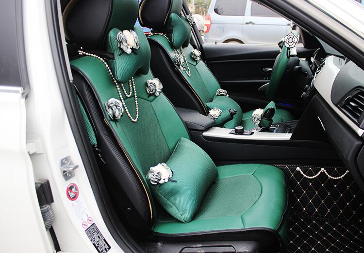 Beautiful Flower Women Mesh Car Seat Waist Pillows Rectangle Cushions 1pcs - Green