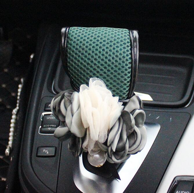 Floral 1pcs Pearl Car Gear Covers Leather Mesh Shift Cover Auto Interior Decro - Green