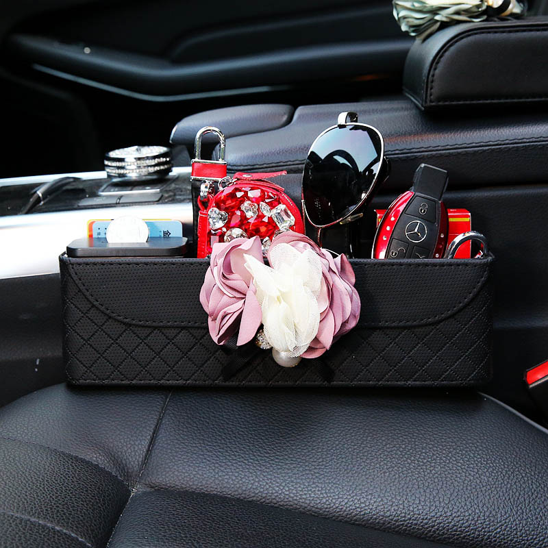 Flower 1pcs Auto Storage Bucket Leather Storage Box Auto Storage Bag - Black