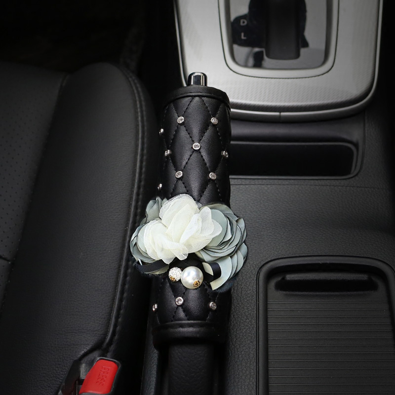 Flower 1pcs Bling Car Handbrake Covers Leather Diamond Brake Case Auto Interior Decro - Black