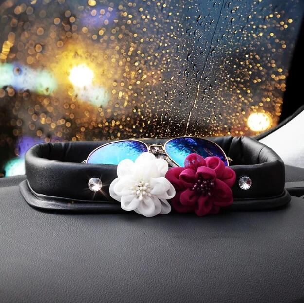 Flower 1pcs Bling Car Storage Bucket Leather Storage Box Diamond Auto Storage Bag - Black