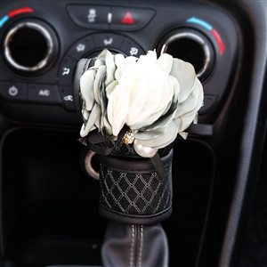 Flower 1pcs Car Gear Covers Leather Ice Silk Shift Cover Auto Interior Decro - Black