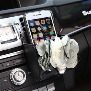 Flower 1pcs Car Storage Bucket Leather Storage Box Auto Storage Bag - Black