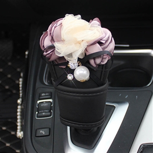 Flower 1pcs Crystal Car Gear Covers Leather Diamond Shift Cover Auto Interior Decro - Black