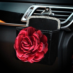 Flower 1pcs Crystal Car Storage Bucket Leather Storage Box Diamond Auto Storage Bag - Black