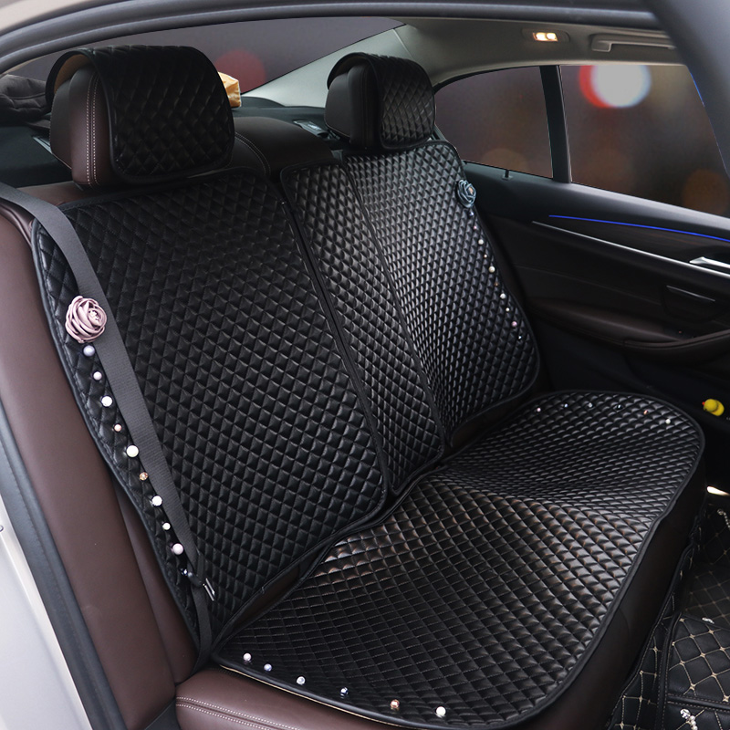 Flower Leather Car Seat Covers Punk Pearl Universal Auto Cushion 5 Seat Vehicle Sets - Black