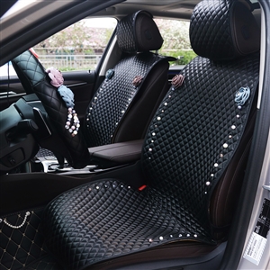 Flower Leather Car Seat Covers Punk Pearl Universal Auto Cushion 5 Seat Vehicle Sets - Black