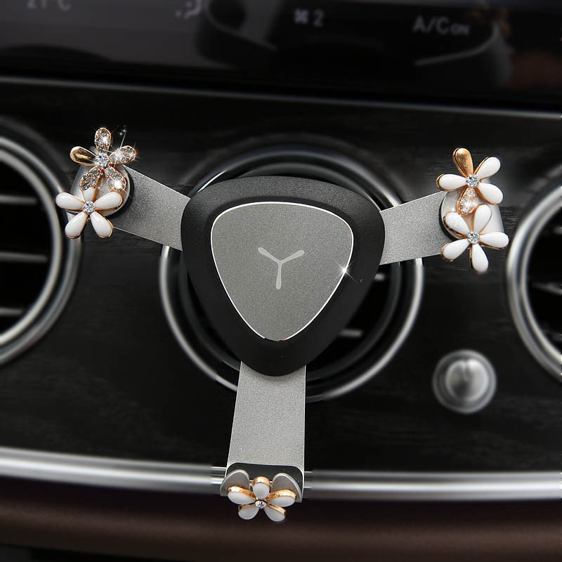 Flower Universal Car Mobile Phone Holder Air Vent Mount Clip Stand GPS - White