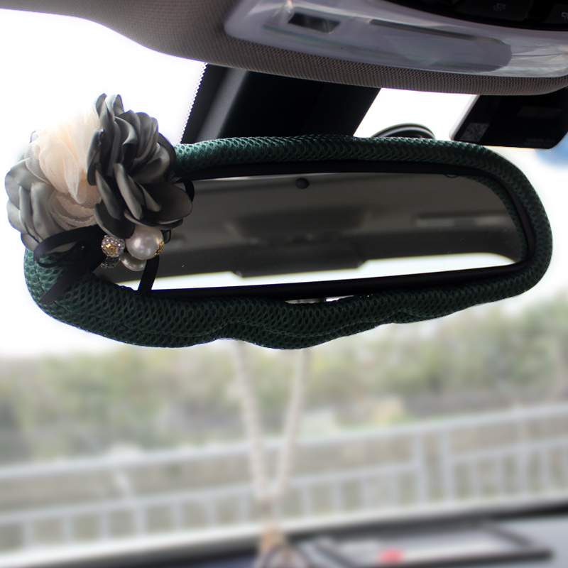 Flower Women Mesh Car Rearview Mirror Elastic Covers Motorcar Interior Decorate - Green