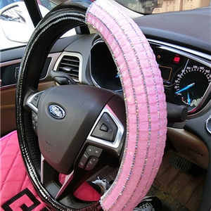 Funky Diamond Car Steering Wheel Covers PU Leather 15 Inch 38CM - Black Pink