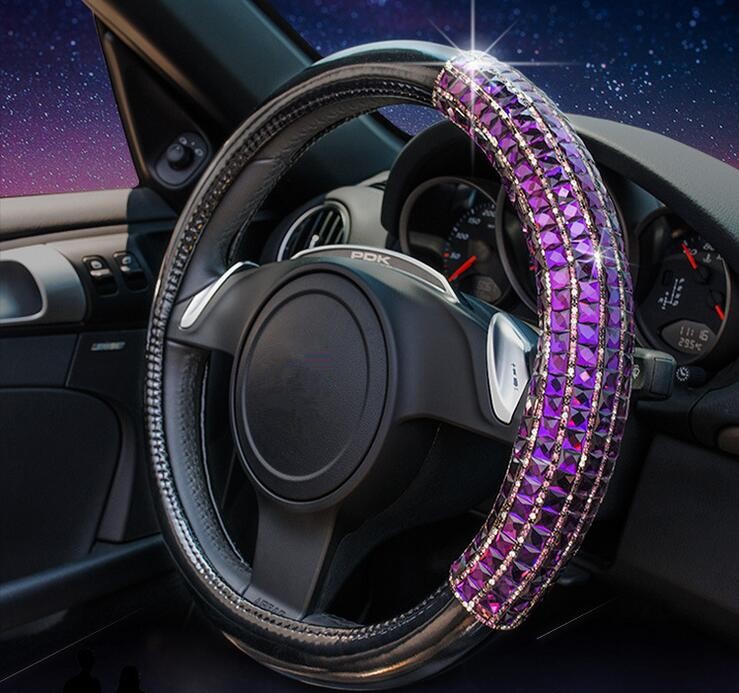 Funky Diamond Car Steering Wheel Covers PU Leather 15 Inch 38CM - Black Purple