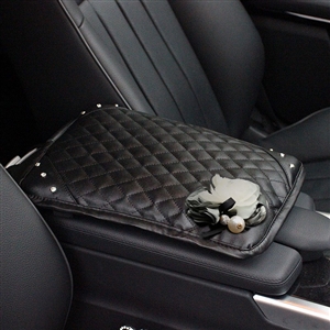 Gorgeous Flower Women Rhinestone Car Armrest Pad PU Leather Armrest Cushions 1pcs - Black