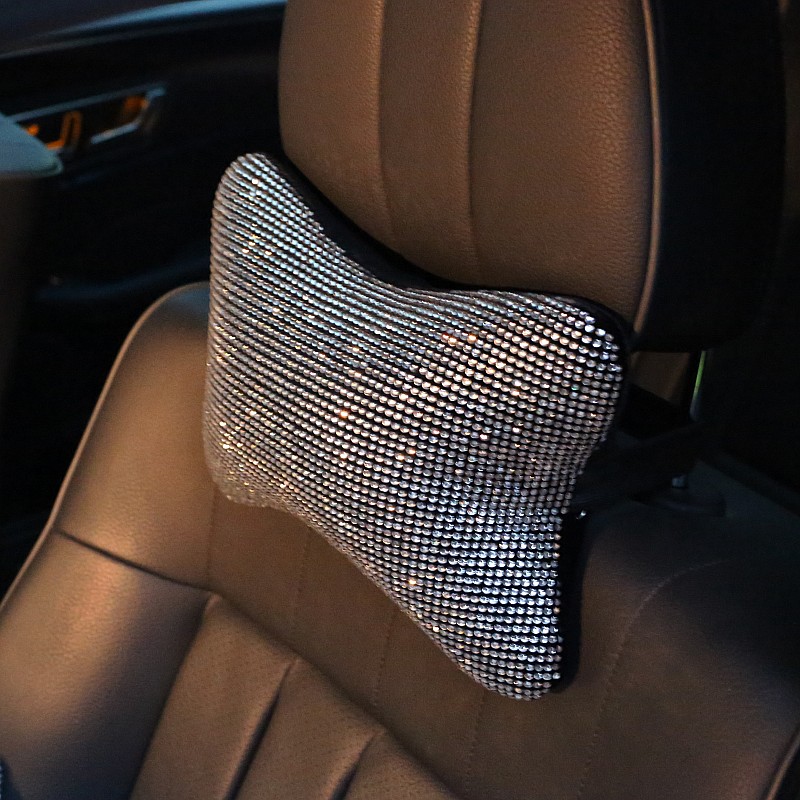 Gorgeous Pretty Bling Nice Women Rhinestone Plush Auto Seat Neck Pillows 1pcs - Silver