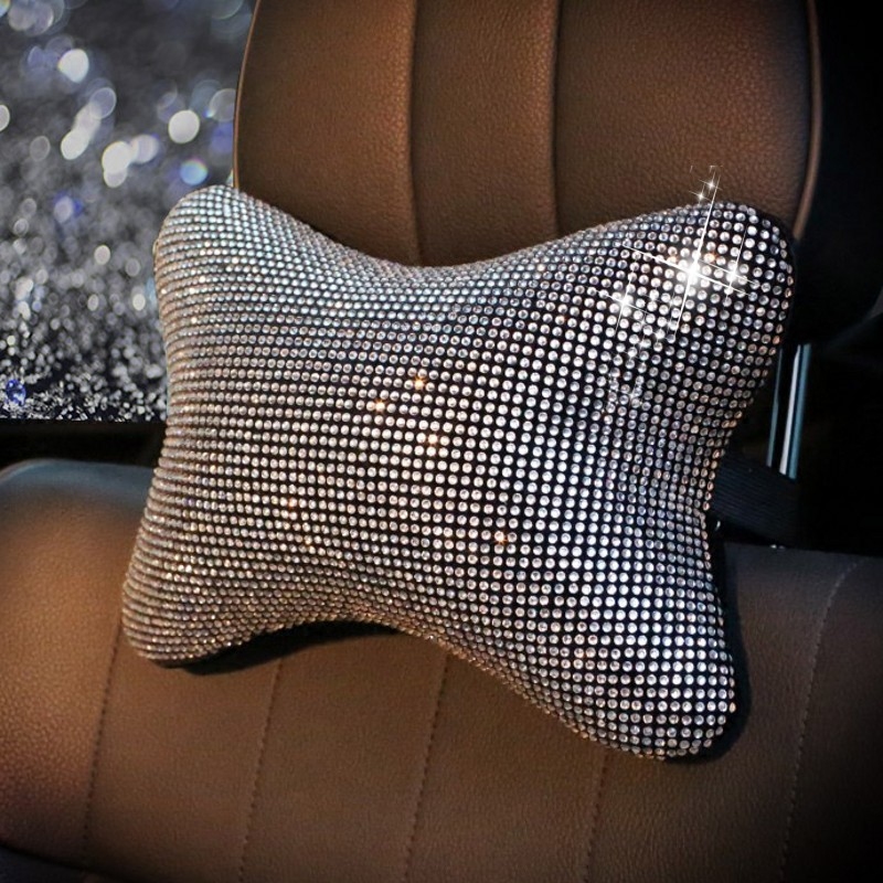 Gorgeous Pretty Bling Nice Women Rhinestone Plush Auto Seat Neck Pillows 1pcs - Silver