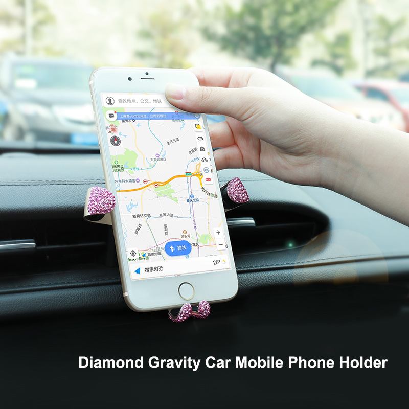 Gravity Universal Car Mobile Phone Holder Crystal Rhinestone Air Vent Mount Clip Stand GPS - Pink