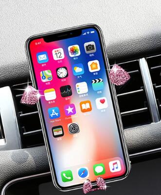 Gravity Universal Car Mobile Phone Holder Crystal Rhinestone Air Vent Mount Clip Stand GPS - Pink