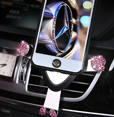 Gravity Universal Car Mobile Phone Holder Crystal Rhinestone Air Vent Mount Clip Stand GPS - Pink