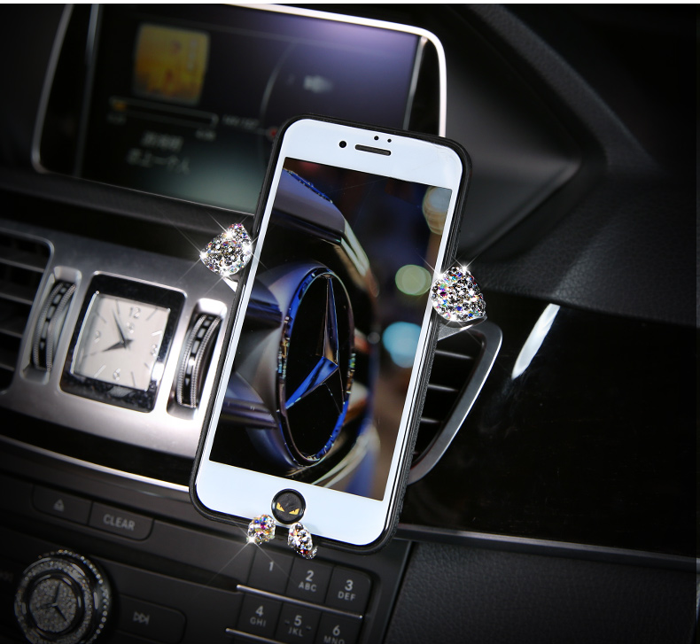 Gravity Universal Car Mobile Phone Holder Crystal Rhinestone Air Vent Mount Clip Stand GPS - White