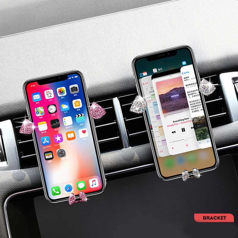 Gravity Universal Car Mobile Phone Holder Crystal Rhinestone Air Vent Mount Clip Stand GPS - White