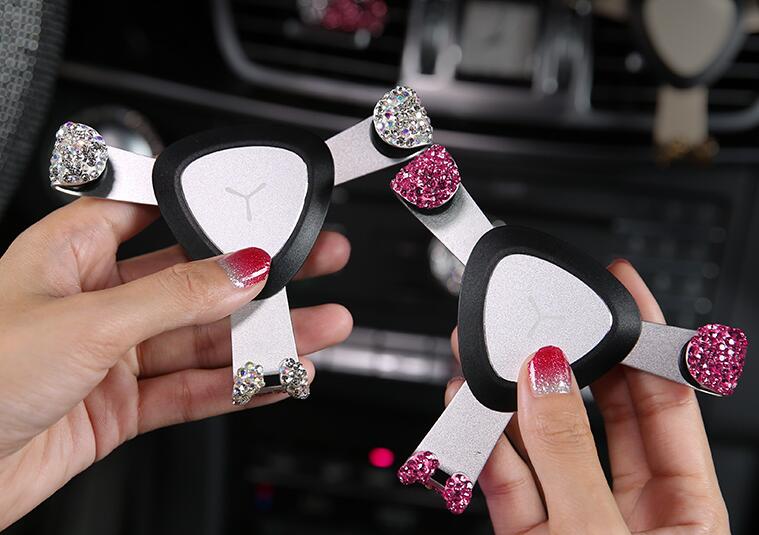Gravity Universal Car Mobile Phone Holder Crystal Rhinestone Air Vent Mount Clip Stand GPS - White
