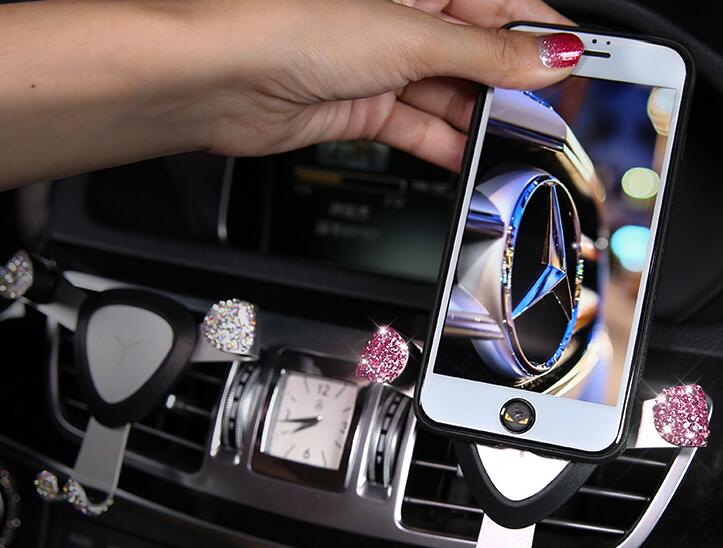 Gravity Universal Car Mobile Phone Holder Crystal Rhinestone Air Vent Mount Clip Stand GPS - White