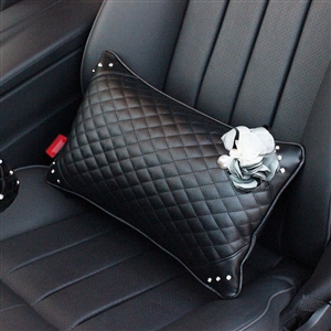 Great Flower Female Rhinestone Car Seat Waist Pillows PU Leather Rectangle Cushions 1pcs - Black