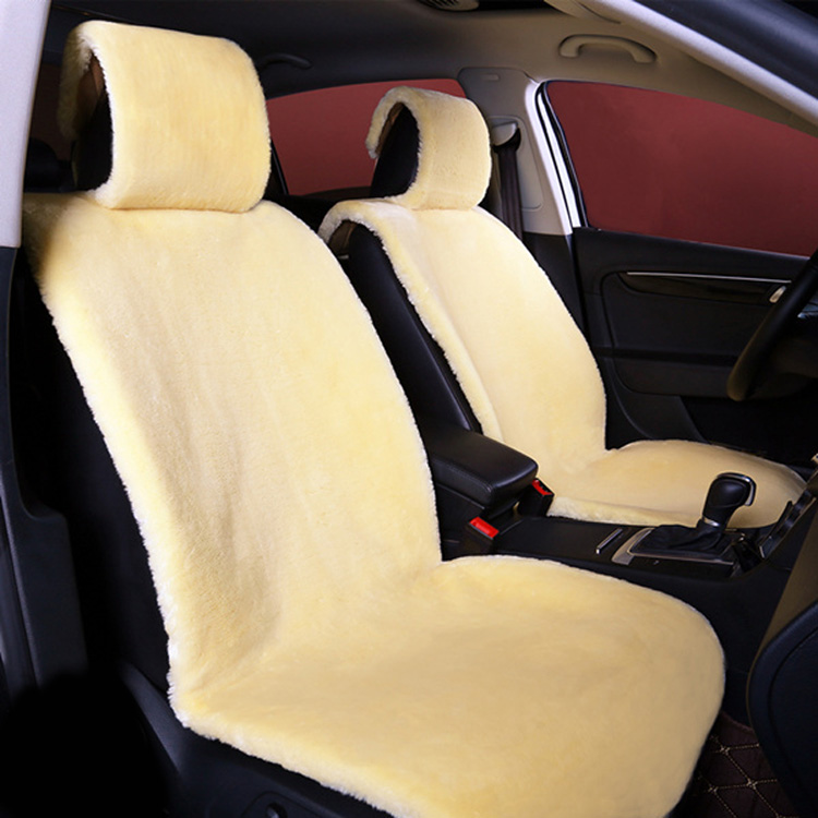High Quality 1pcs Front Car Seat Covers Faux fur Cushion Interior Winter Plush Pad Imitation Wool - Beige