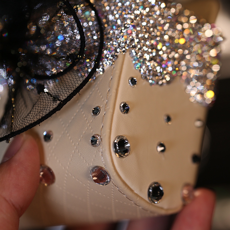 Lace 1pcs Crystal Car Storage Bucket Leather Storage Box Diamond Auto Storage Bag - Beige