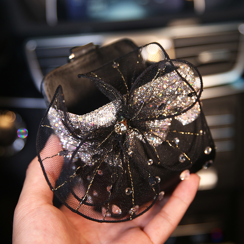 Lace 1pcs Crystal Car Storage Bucket Leather Storage Box Diamond Auto Storage Bag - Black