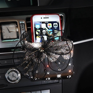 Lace 1pcs Crystal Car Storage Bucket Leather Storage Box Diamond Auto Storage Bag - Black