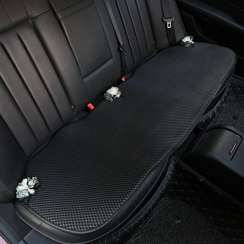 Leather Flower Ice Silk Car Back Row Seat Cushion Woman Rear Long Pads - Black