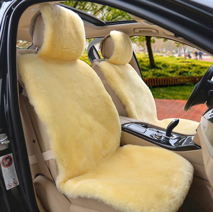 Luxury Australia Wool Car Seat Cushion Winter 100% Genuine Fur Sheepskin 1pc Front Cover - Beige