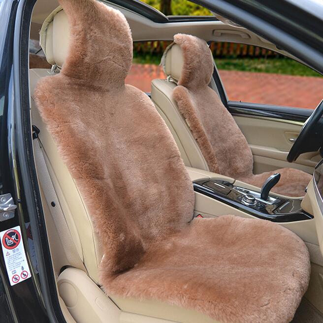 Luxury Australia Wool Car Seat Cushion Winter 100% Genuine Fur Sheepskin 1pc Front Cover - Camel