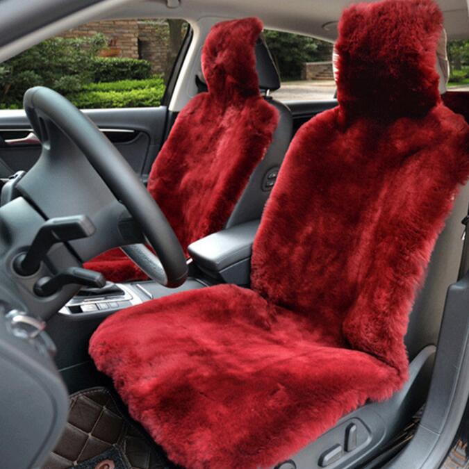 Luxury Australia Wool Car Seat Cushion Winter 100% Genuine Fur Sheepskin 1pc Front Cover - Red