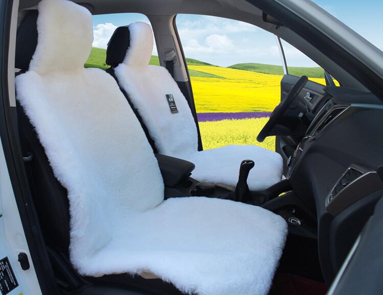 Luxury Australia Wool Car Seat Cushion Winter 100% Genuine Fur Sheepskin 1pc Front Cover - White