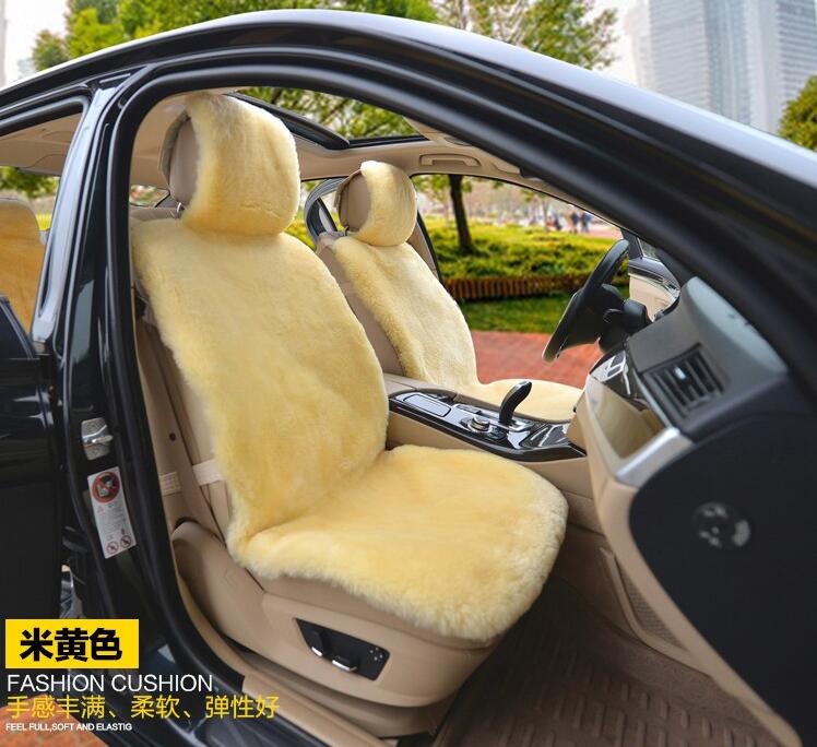 Luxury Australia Wool Car Seat Cushion Winter 100% Genuine Fur Sheepskin 3pcs Sets - Beige
