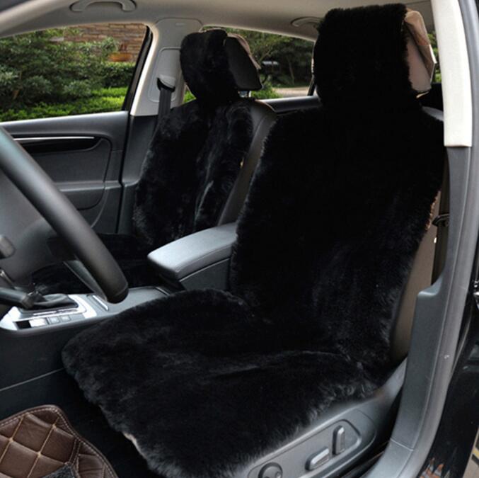 Luxury Australia Wool Car Seat Cushion Winter 100% Genuine Fur Sheepskin 3pcs Sets - Black
