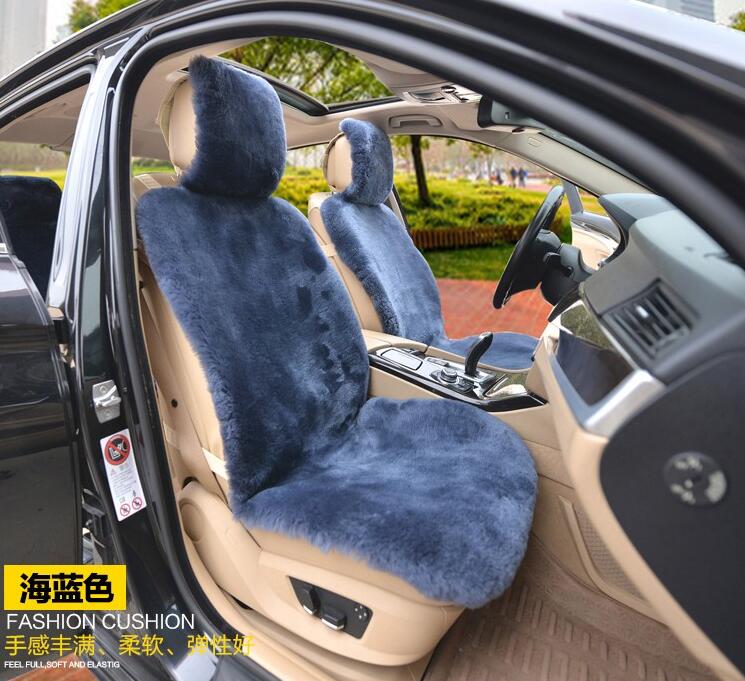 Luxury Australia Wool Car Seat Cushion Winter 100% Genuine Fur Sheepskin 3pcs Sets - Blue