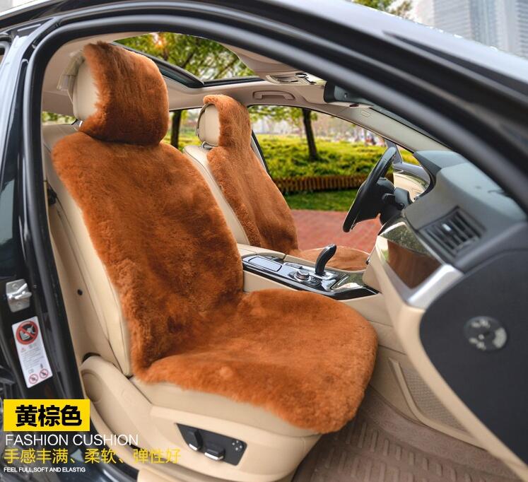 Luxury Australia Wool Car Seat Cushion Winter 100% Genuine Fur Sheepskin 3pcs Sets - Brown