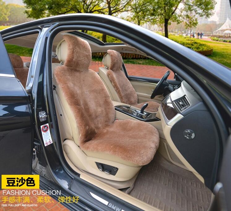 Luxury Australia Wool Car Seat Cushion Winter 100% Genuine Fur Sheepskin 3pcs Sets - Camel