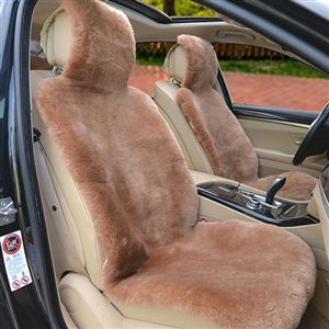 Luxury Australia Wool Car Seat Cushion Winter 100% Genuine Fur Sheepskin 3pcs Sets - Camel
