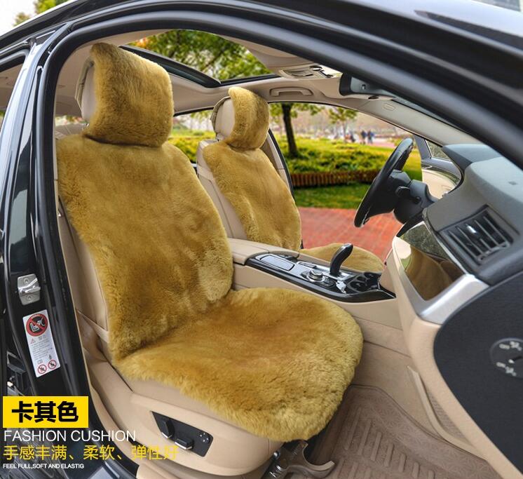 Luxury Australia Wool Car Seat Cushion Winter 100% Genuine Fur Sheepskin 3pcs Sets - Khaki