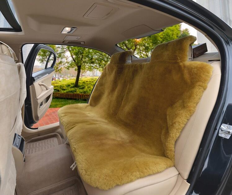 Luxury Australia Wool Car Seat Cushion Winter 100% Genuine Fur Sheepskin 3pcs Sets - Khaki