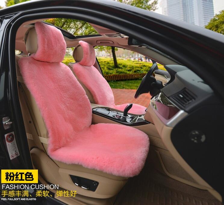 Luxury Australia Wool Car Seat Cushion Winter 100% Genuine Fur Sheepskin 3pcs Sets - Pink