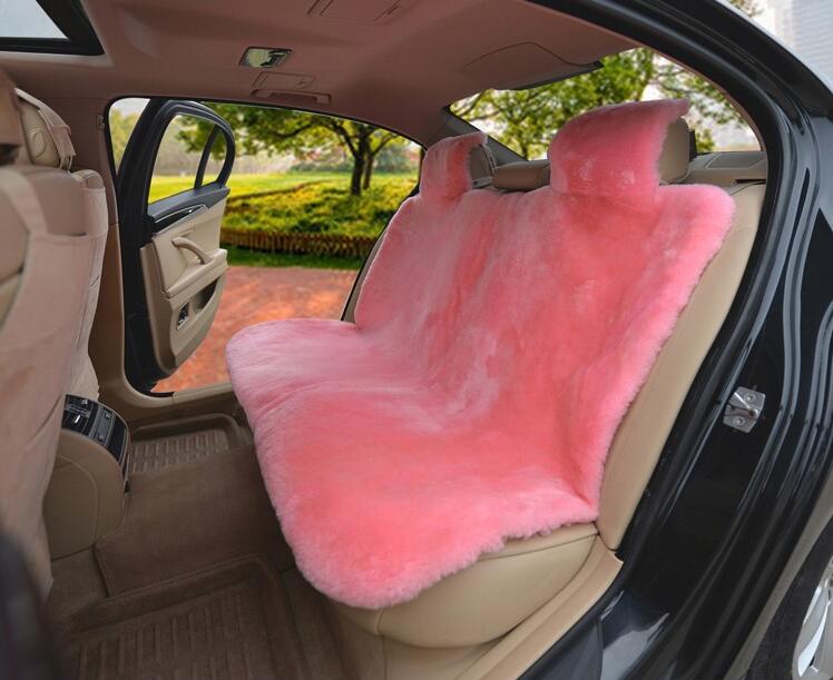 Luxury Australia Wool Car Seat Cushion Winter 100% Genuine Fur Sheepskin 3pcs Sets - Pink