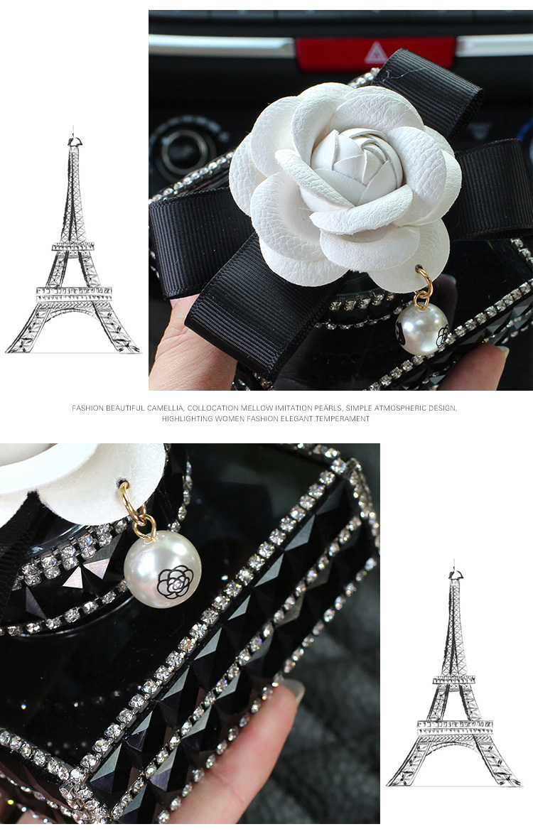 Luxury Crystal Camellia Car Anti Slip Mat Non-slip Sticky Silica Gel Pad Car Perfume Block Styling - Black