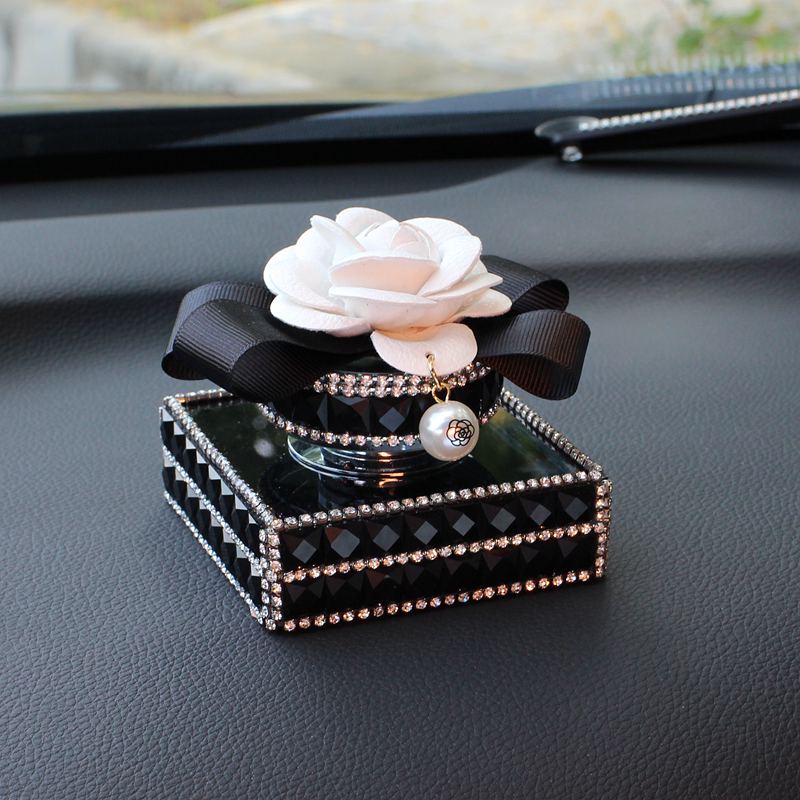 Luxury Crystal Camellia Car Anti Slip Mat Non-slip Sticky Silica Gel Pad Car Perfume Block Styling - Black White