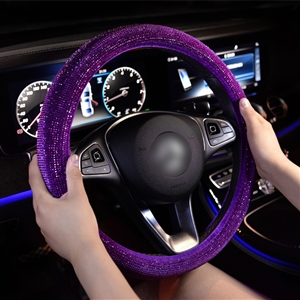 Luxury Full Diamod Rhinestone Leather Auto General Anti-slip Crystal Car Steering Wheel Cover Women - All Purple