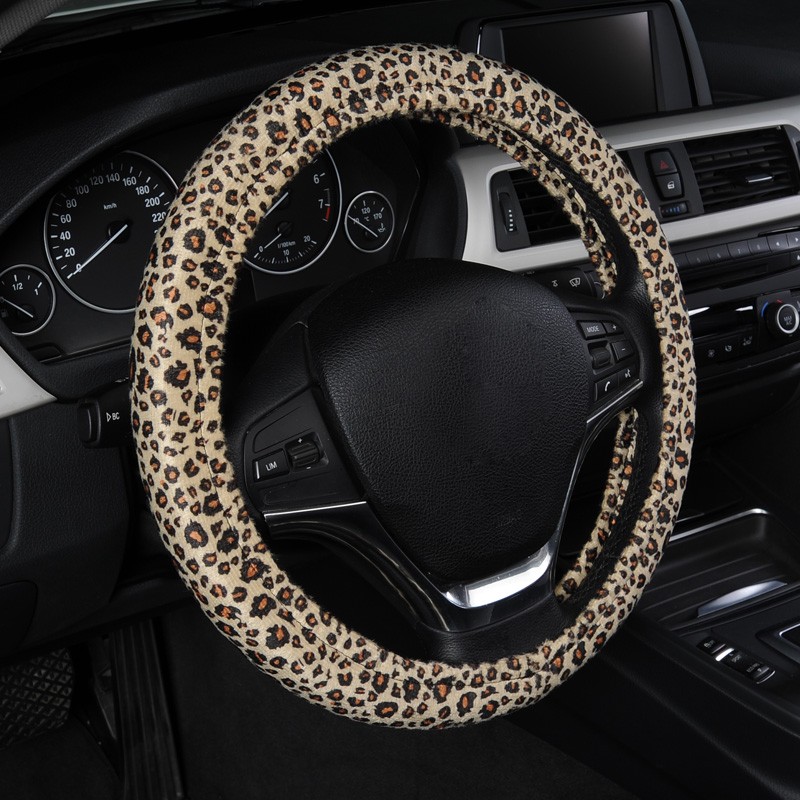 Luxury Leopard Print Car Seat Cover Universal Fit Seat Belt Pads Steering Wheel Cover Protector - Gold